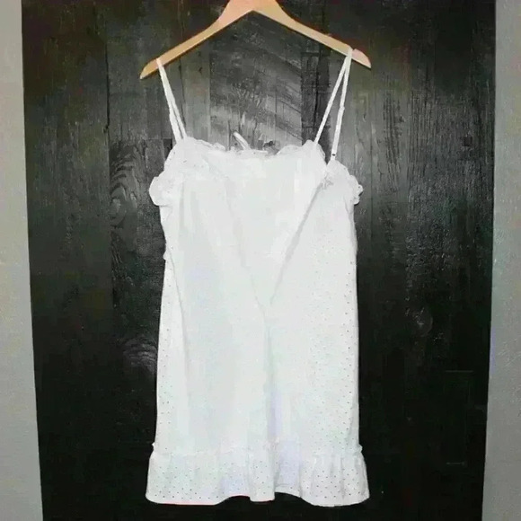 EYELET White Stretchy Strappy Mini Ruffled Hem Dress Coquette Ibiza Women Small - Picture 8 of 12